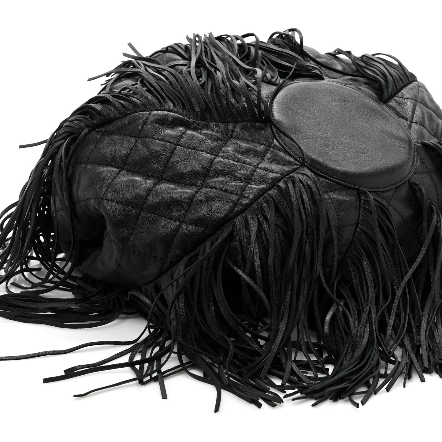 Lambskin Quilted Western Baluchon Fringe Bag Black