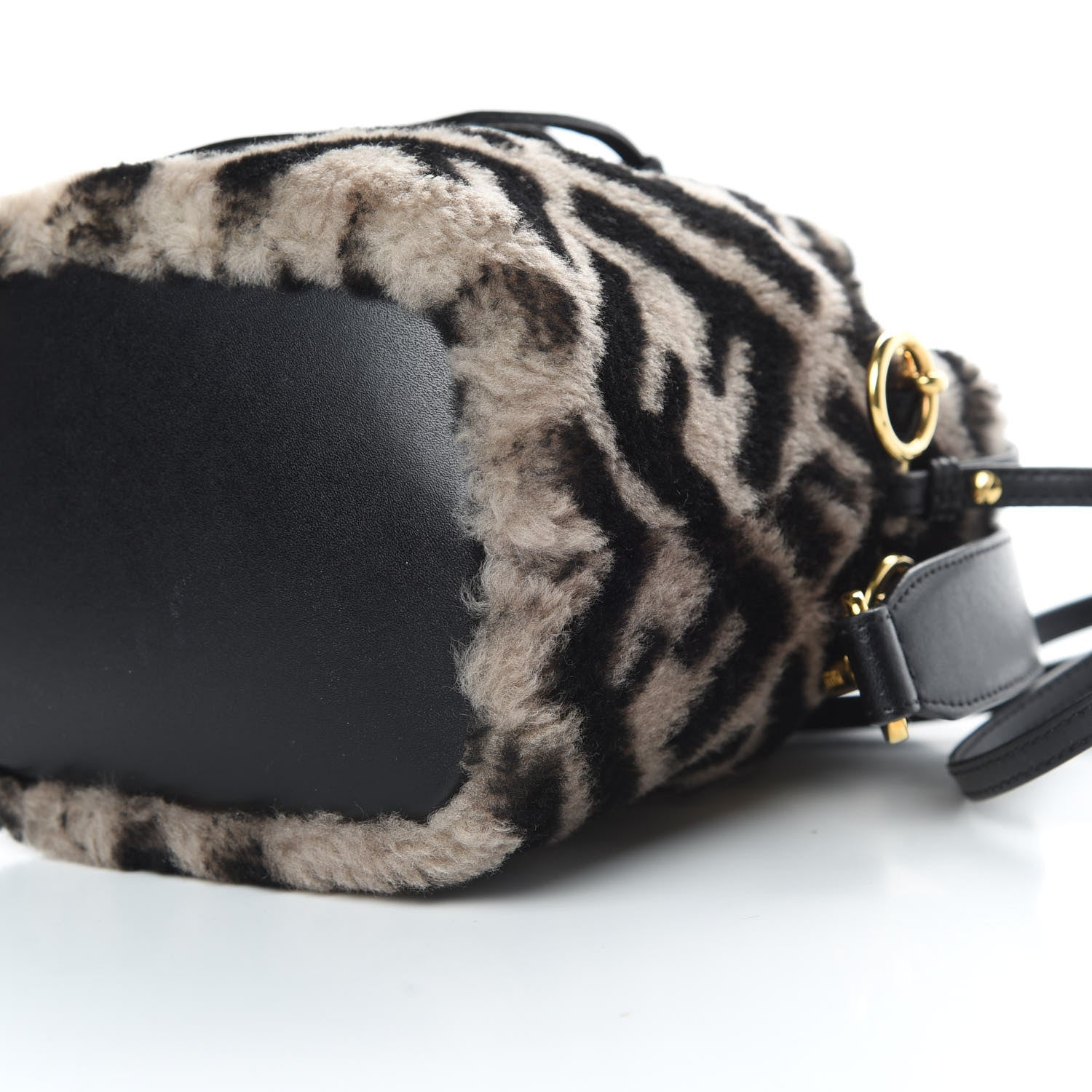 Fendi Shearling F is Fendi Macro FF 1974 Diagonal Mini Mon Tresor Bucket Bag Dove Black 10 of 13