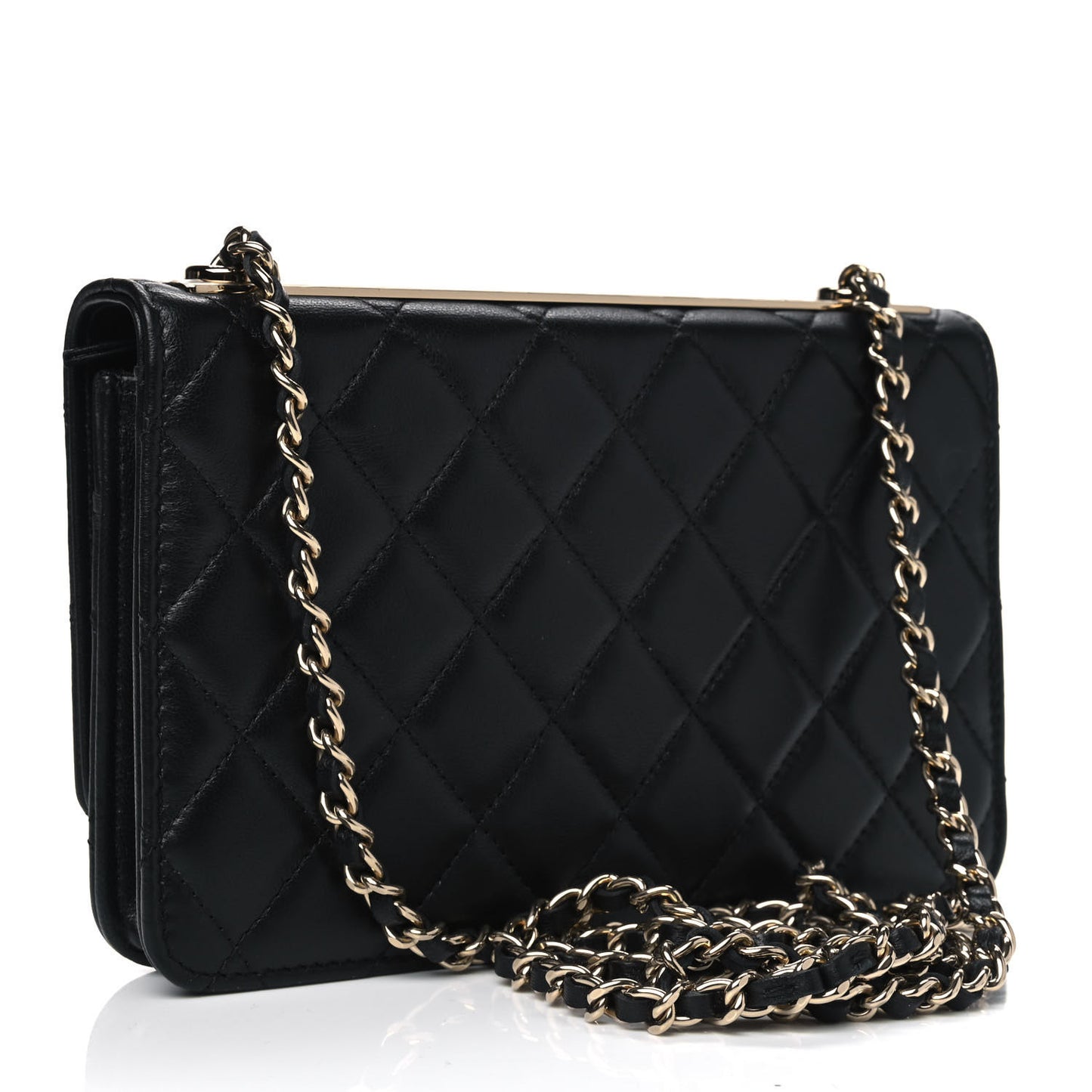 Lambskin Quilted Trendy CC Wallet On Chain WOC Black