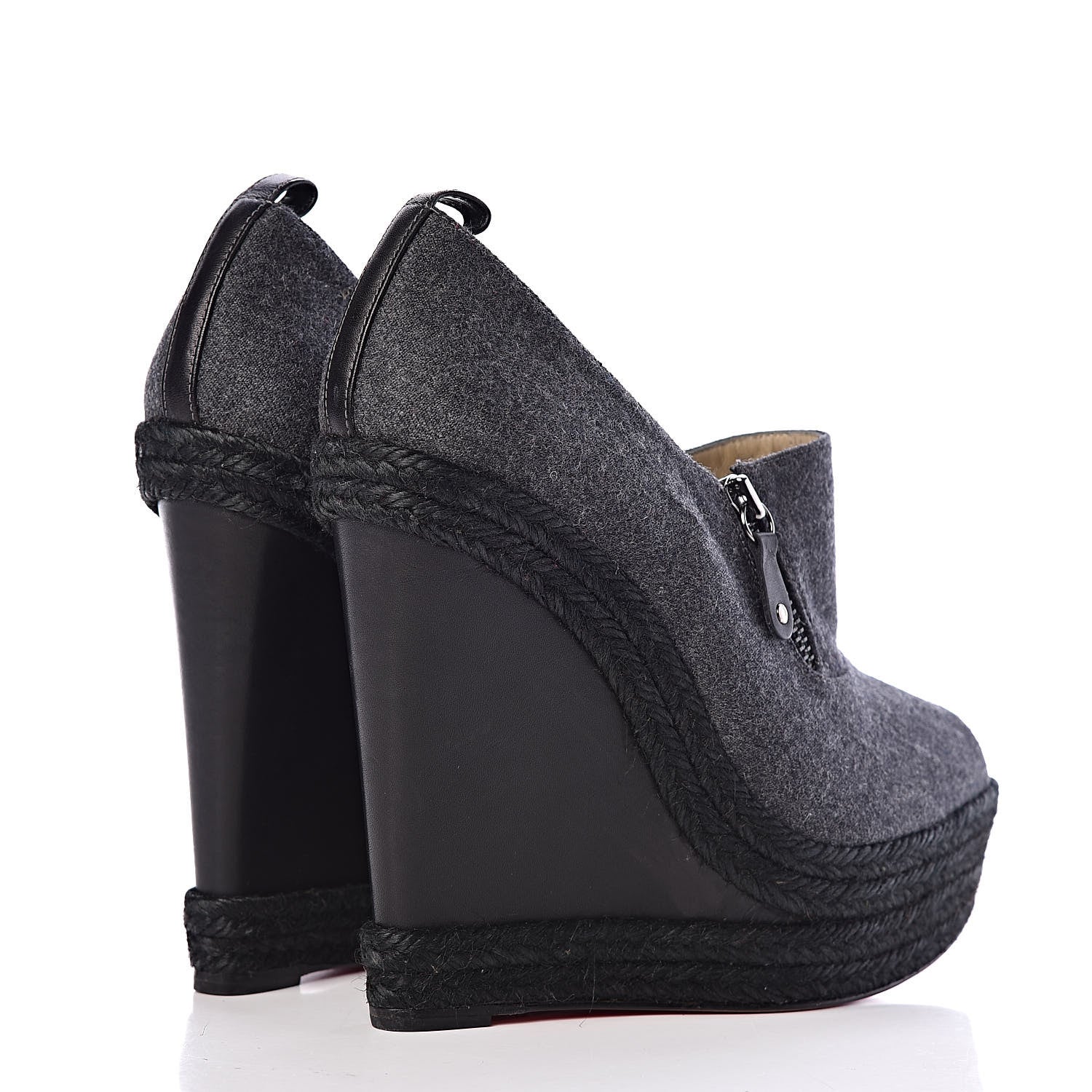 Christian Louboutin Flannel Rope Calfskin Deroba 140 Wedge Ankle Boots 39 Grey Black 4 of 9