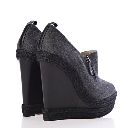 Christian Louboutin Flannel Rope Calfskin Deroba 140 Wedge Ankle Boots 39 Grey Black 4 of 9