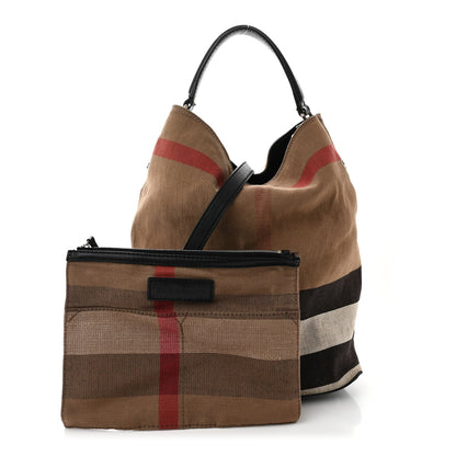 Burberry Canvas Mega Check Medium Ashby Hobo Black 3 of 22