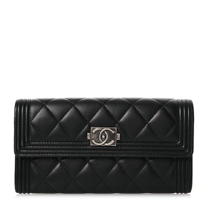 Chanel Lambskin Quilted Large Boy Gusset Flap Wallet Black 1 of 14