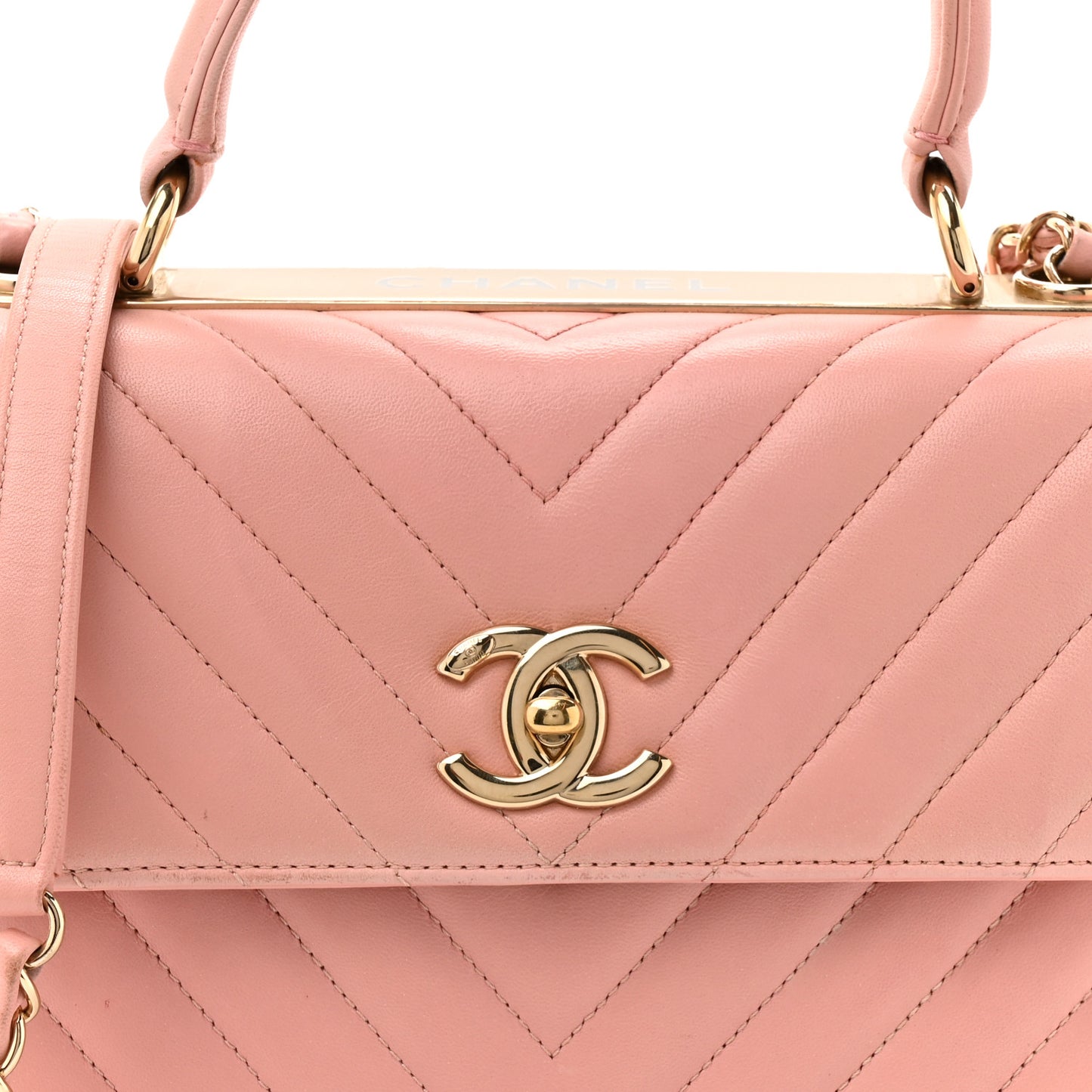 Lambskin Chevron Quilted Small Trendy CC Dual Handle Flap Bag Light Pink