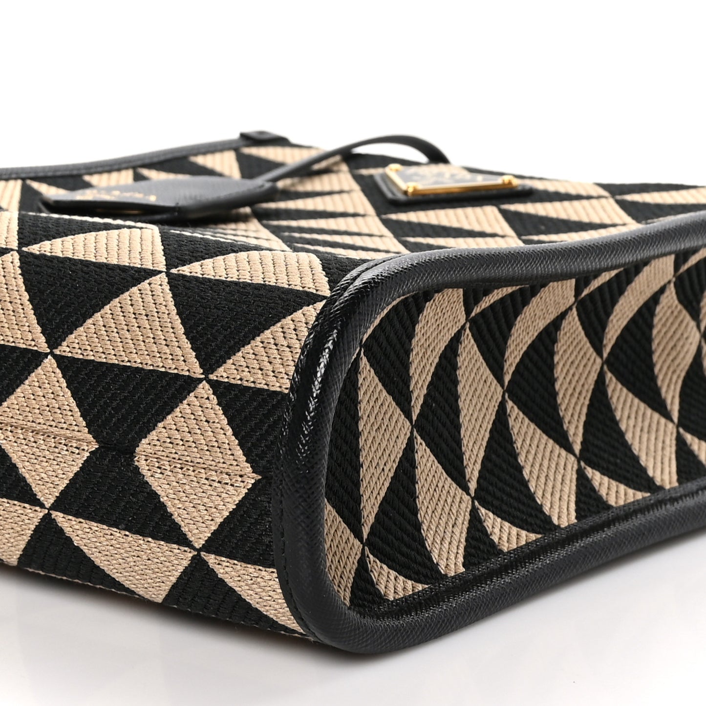 Jacquard Saffiano Triangolo Symbole Embroidered Mini Tote Black Corda