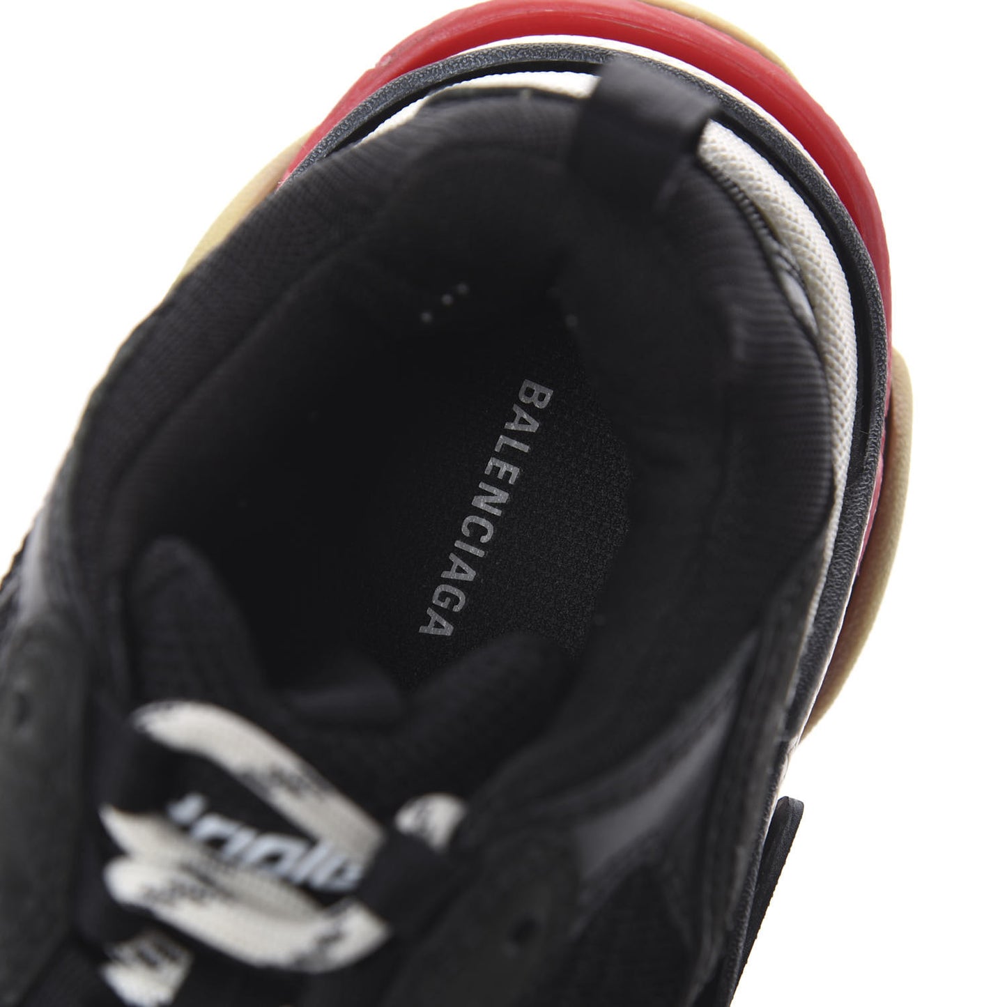 Fabric Mesh Washed Effect Womens Triple S Sneakers 36 Black Red