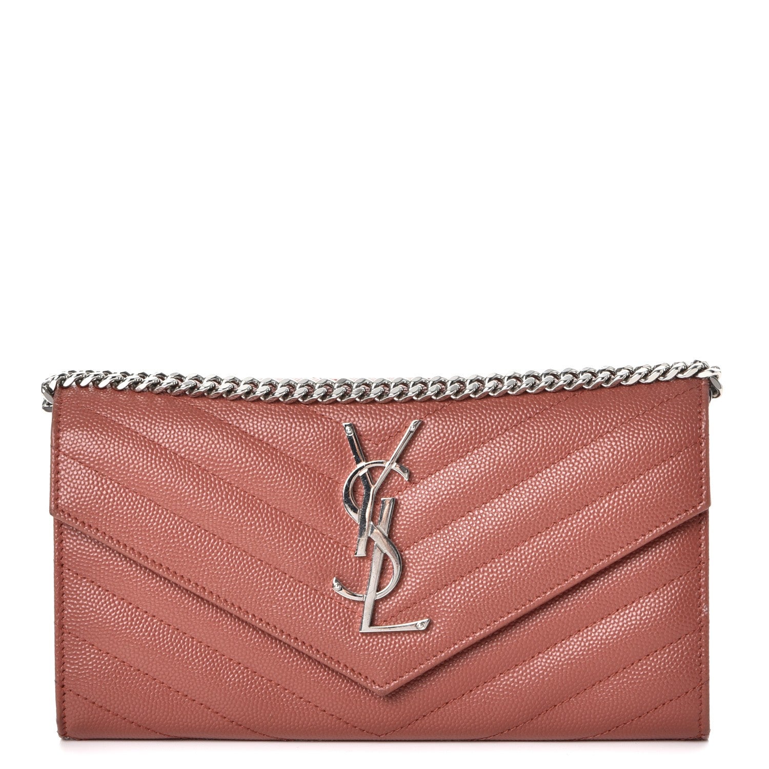 Saint Laurent Grain De Poudre Matelasse Chevron Small Monogram Chain Wallet Blush Fonce 1 of 8