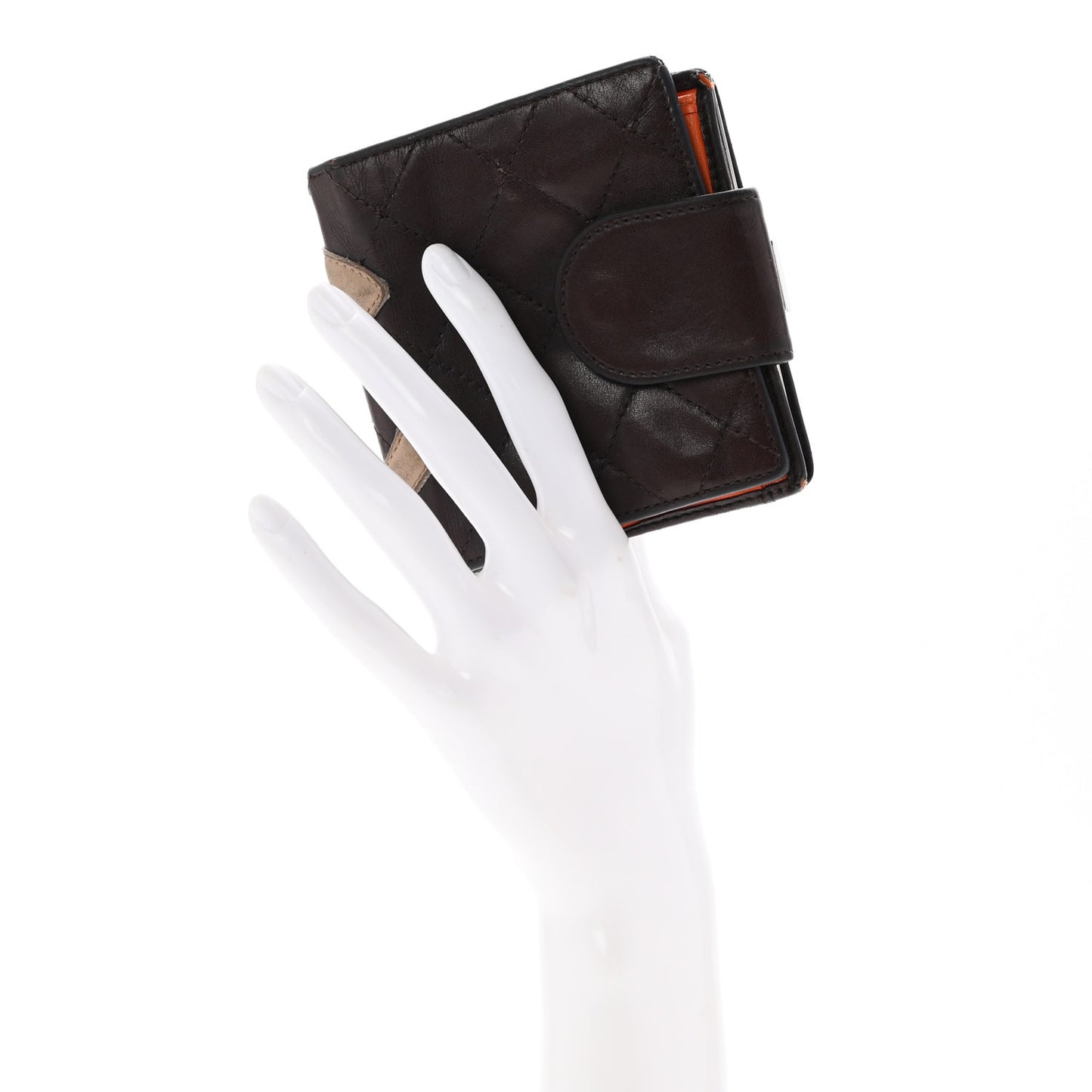 Calfskin Quilted Cambon Bi-fold Wallet Brown