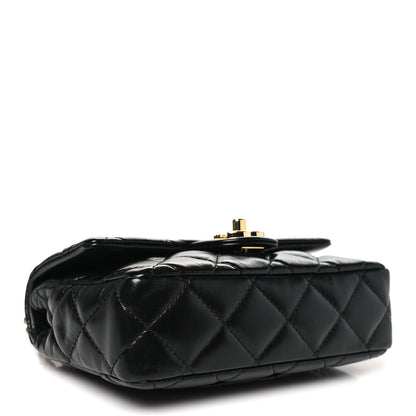 Chanel Shiny Lambskin Quilted Golden Links Top Handle Flap Black 4 of 10