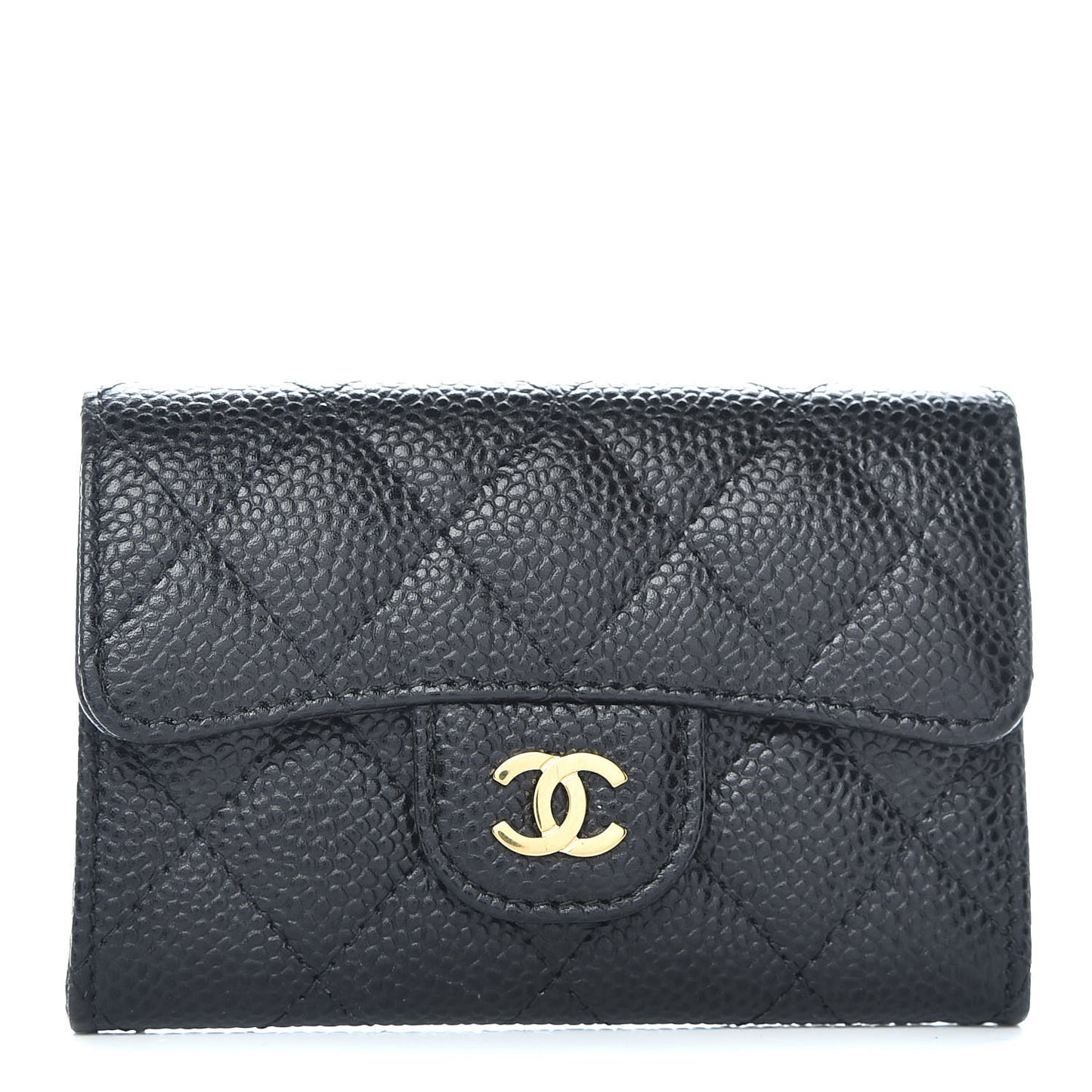 Caviar Quilted Flap Card Holder Black