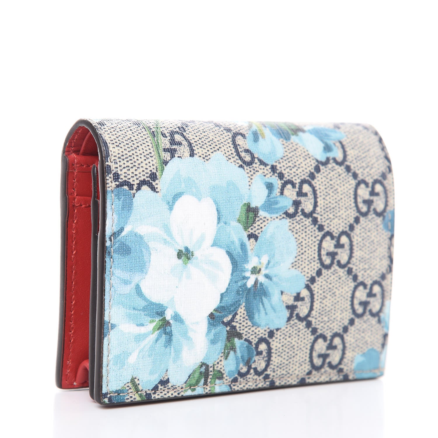 Gucci GG Supreme Monogram Blooms Card Case Wallet Beige Blue Navy Hibiscus Red 3 of 7