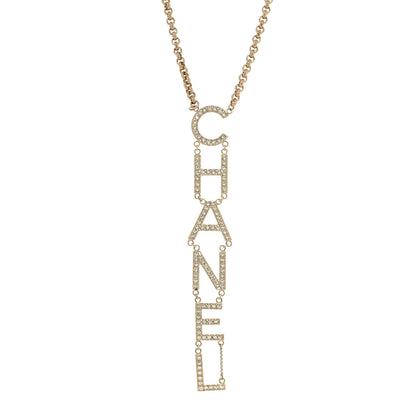 Chanel Metal Crystal Cha-Nel Logo Necklace Gold 1 of 5