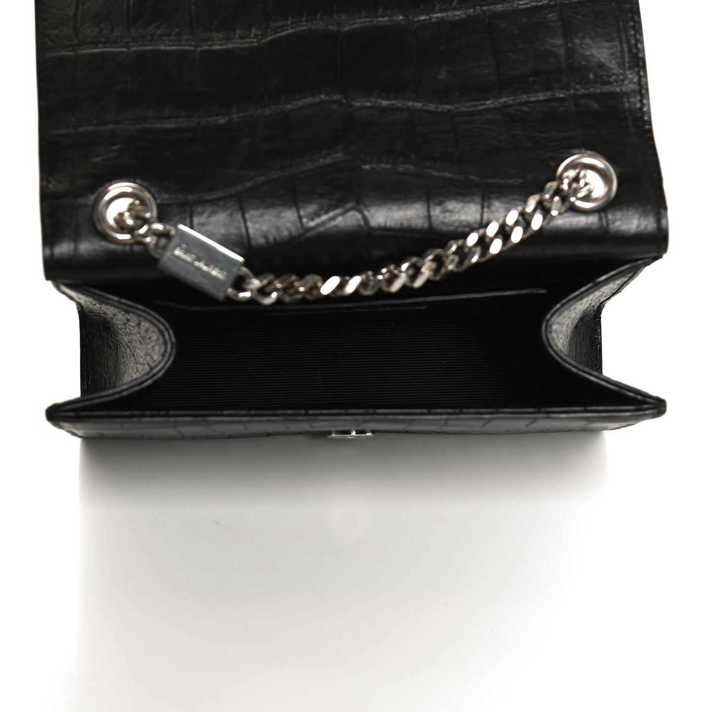 Calfskin Crocodile Embossed Small Classic Monogram Kate Tassel Satchel Black