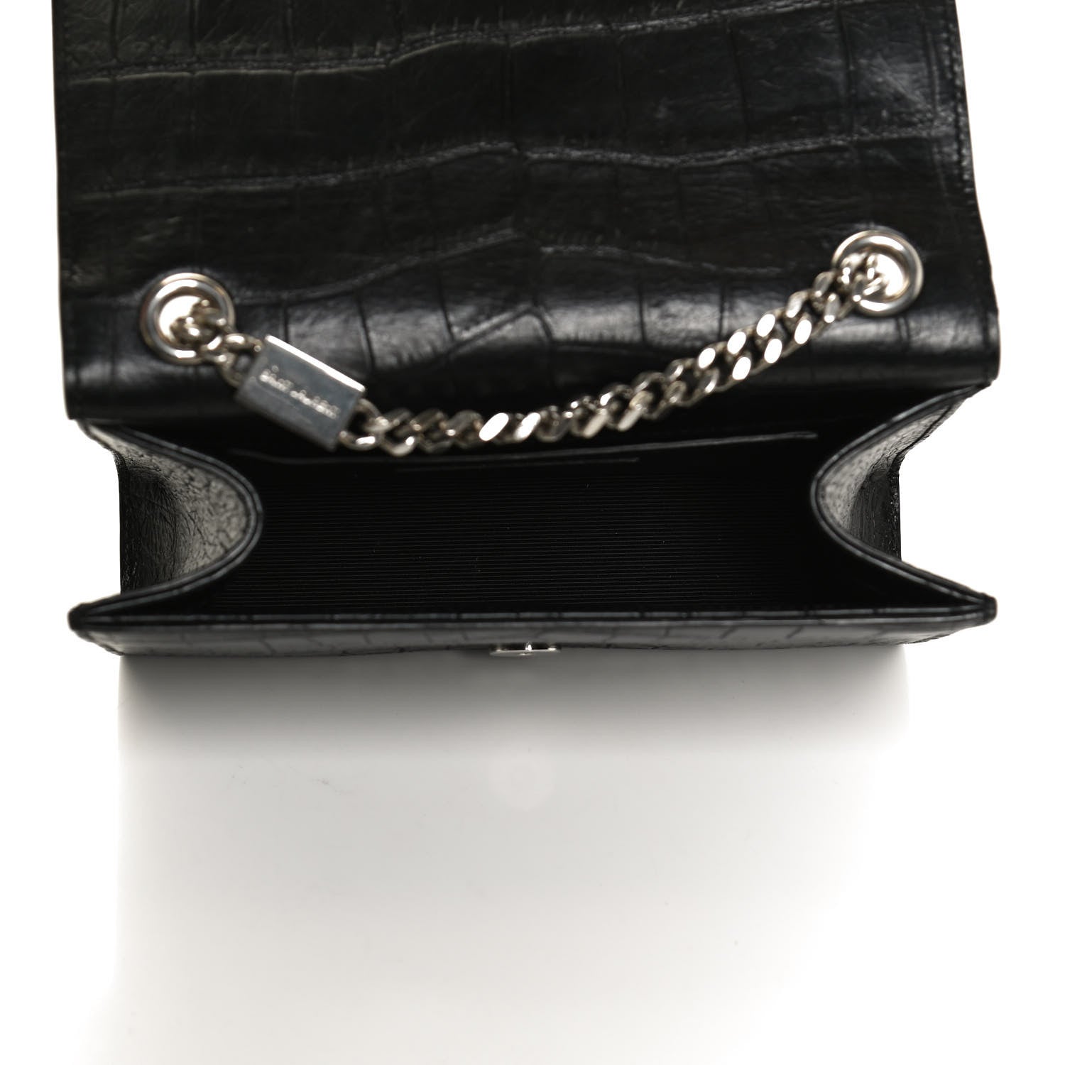 Saint Laurent Calfskin Crocodile Embossed Small Classic Monogram Kate Tassel Satchel Black 7 of 11