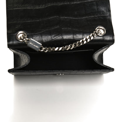 Saint Laurent Calfskin Crocodile Embossed Small Classic Monogram Kate Tassel Satchel Black 7 of 11