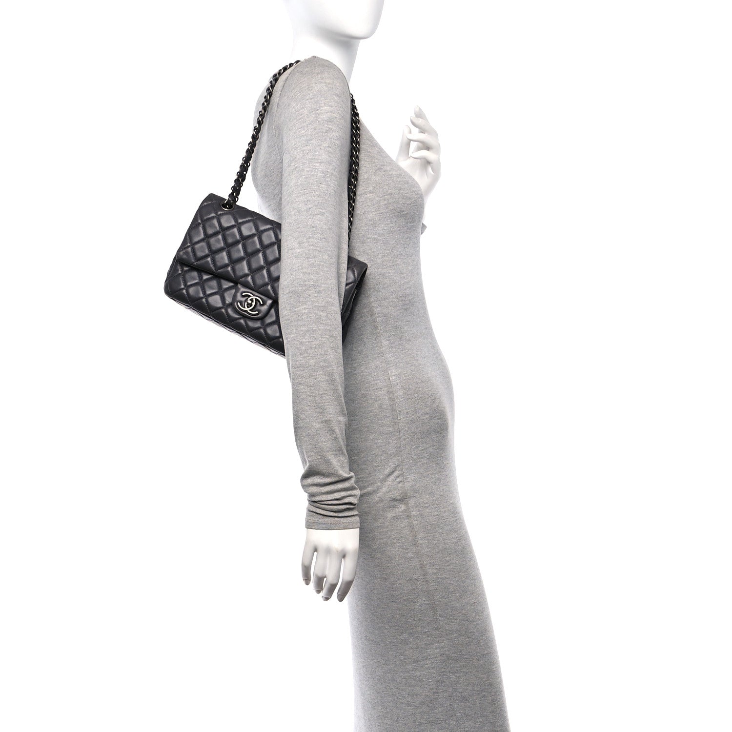 Chanel Lambskin Quilted Medium Double Flap Dark Grey 2 of 12
