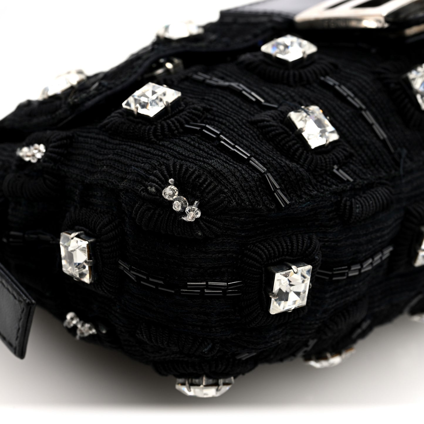 Fabric Beaded Crystal Baguette Black