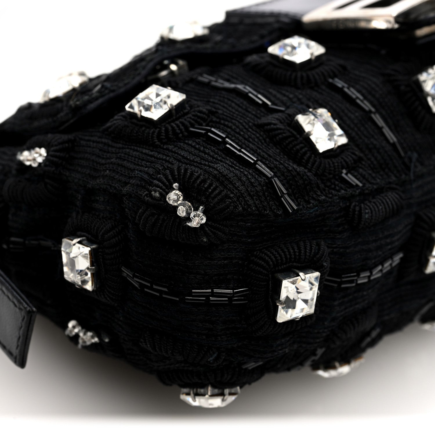 Fendi Fabric Beaded Crystal Baguette Black 8 of 9