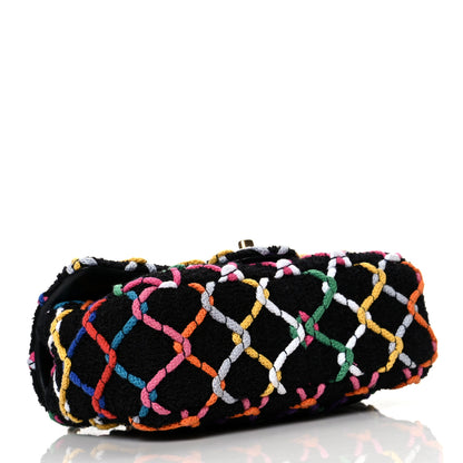 Chanel Tweed Diamond Threaded Mini Rectangular Pearl Crush Flap Black Multicolor 4 of 10