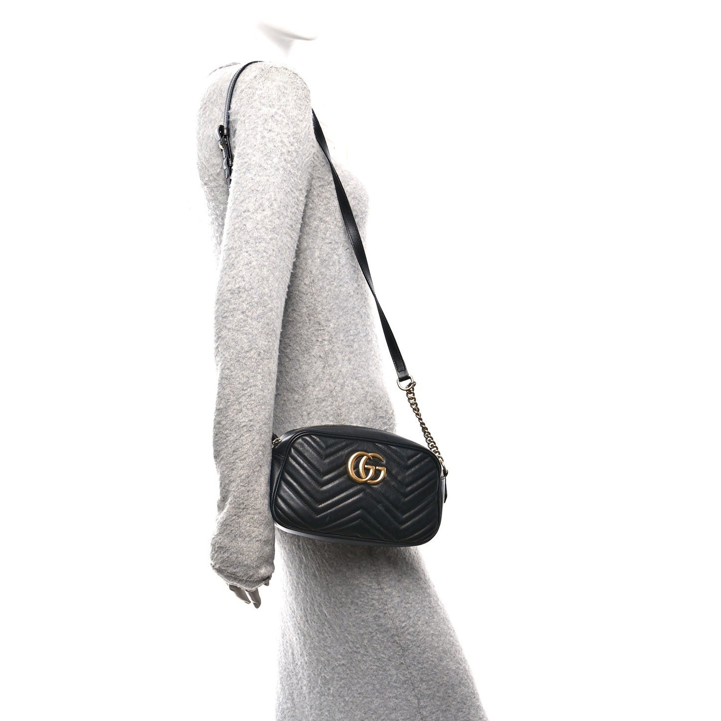Calfskin Matelasse Small GG Marmont Chain Shoulder Bag Black
