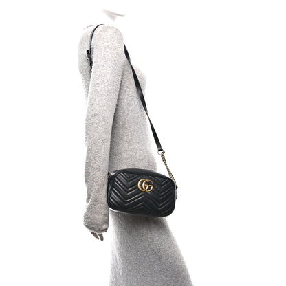 Gucci Calfskin Matelasse Small GG Marmont Chain Shoulder Bag Black 2 of 10