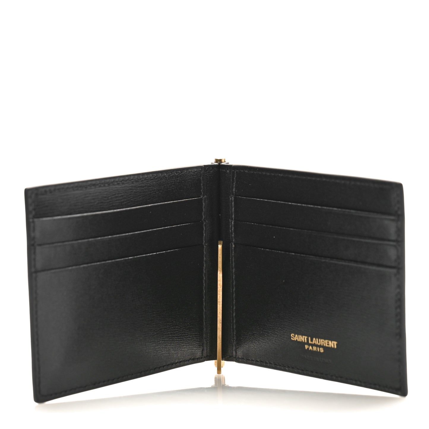 Shiny Calfskin Tiny Cassandre Bill Clip Wallet Black