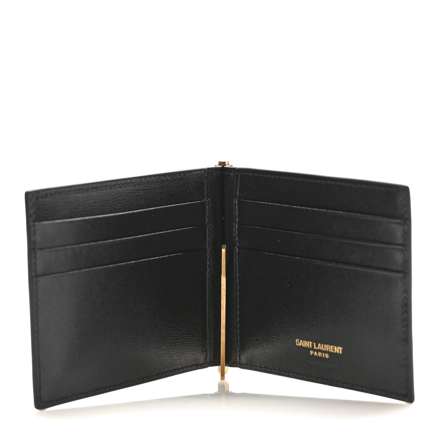 Saint Laurent Shiny Calfskin Tiny Cassandre Bill Clip Wallet Black 5 of 7