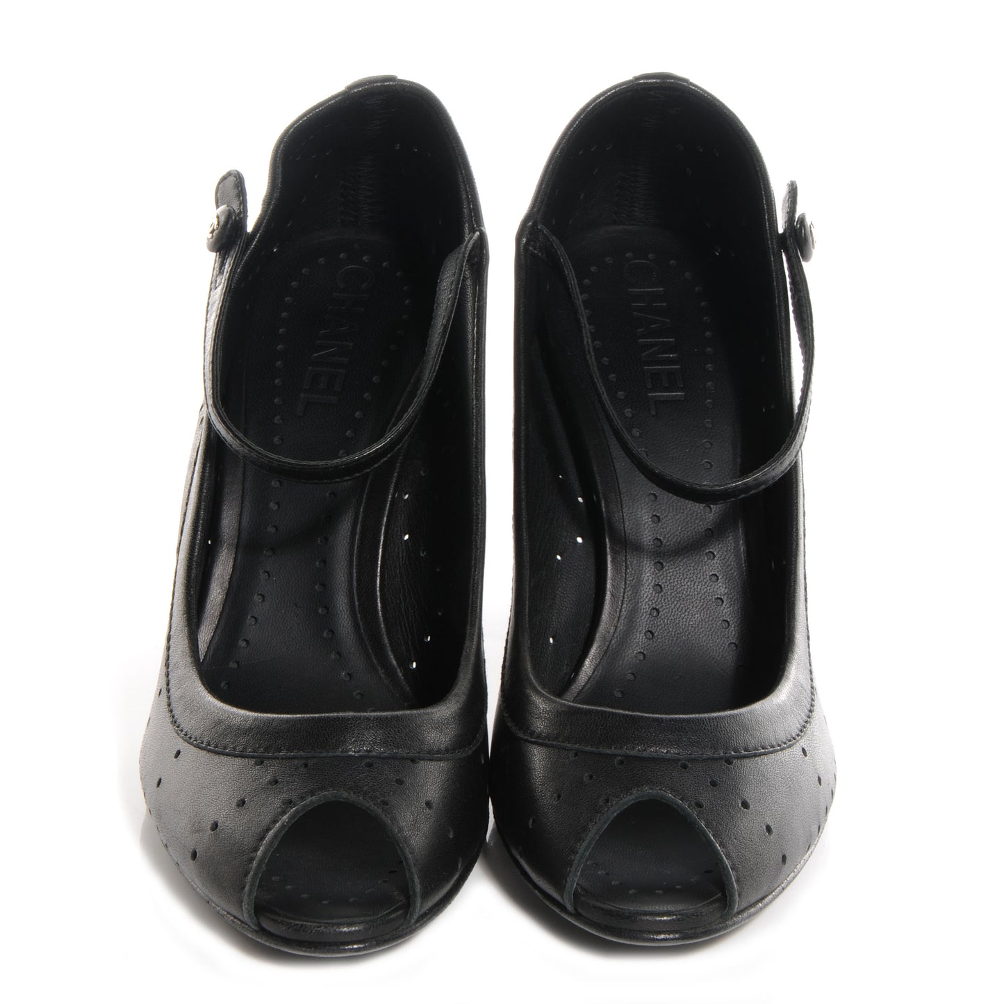Perforated Mary Jane Peep Toe Pumps Black 40