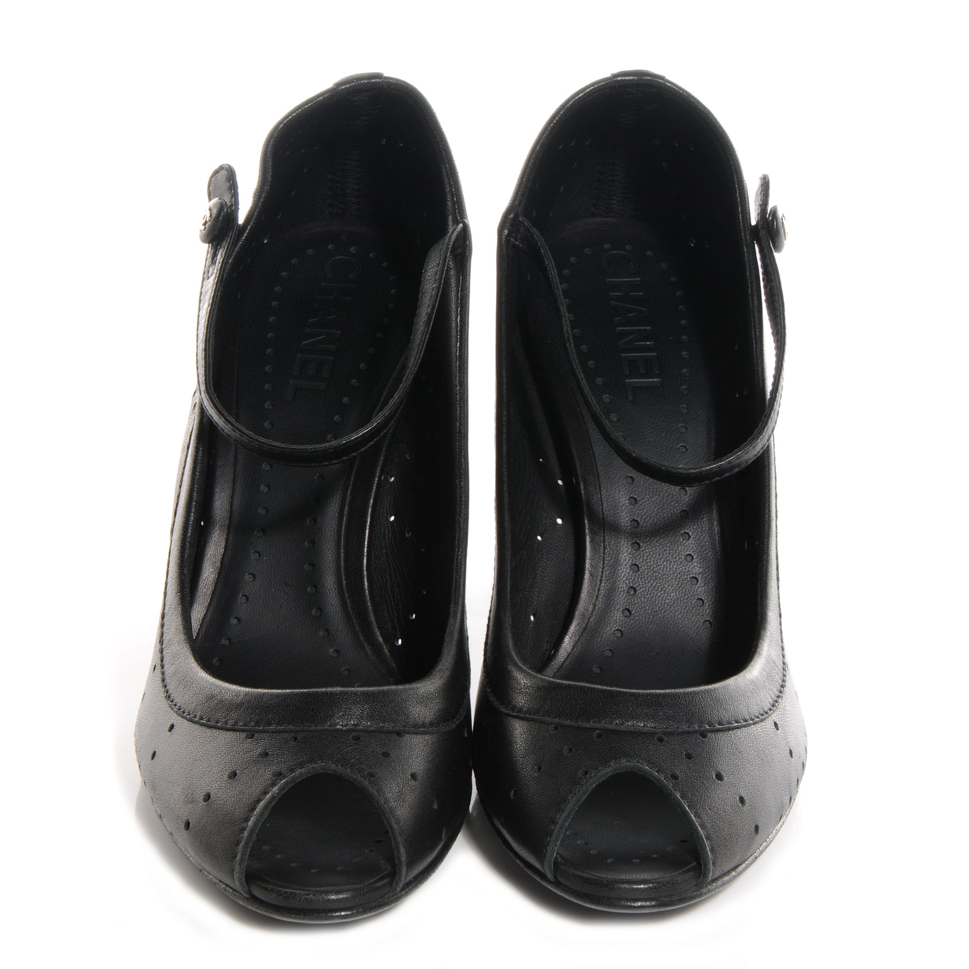 Chanel Perforated Mary Jane Peep Toe Pumps Black 40 2 of 7