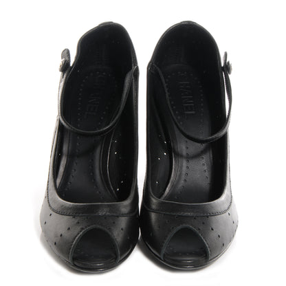Chanel Perforated Mary Jane Peep Toe Pumps Black 40 2 of 7