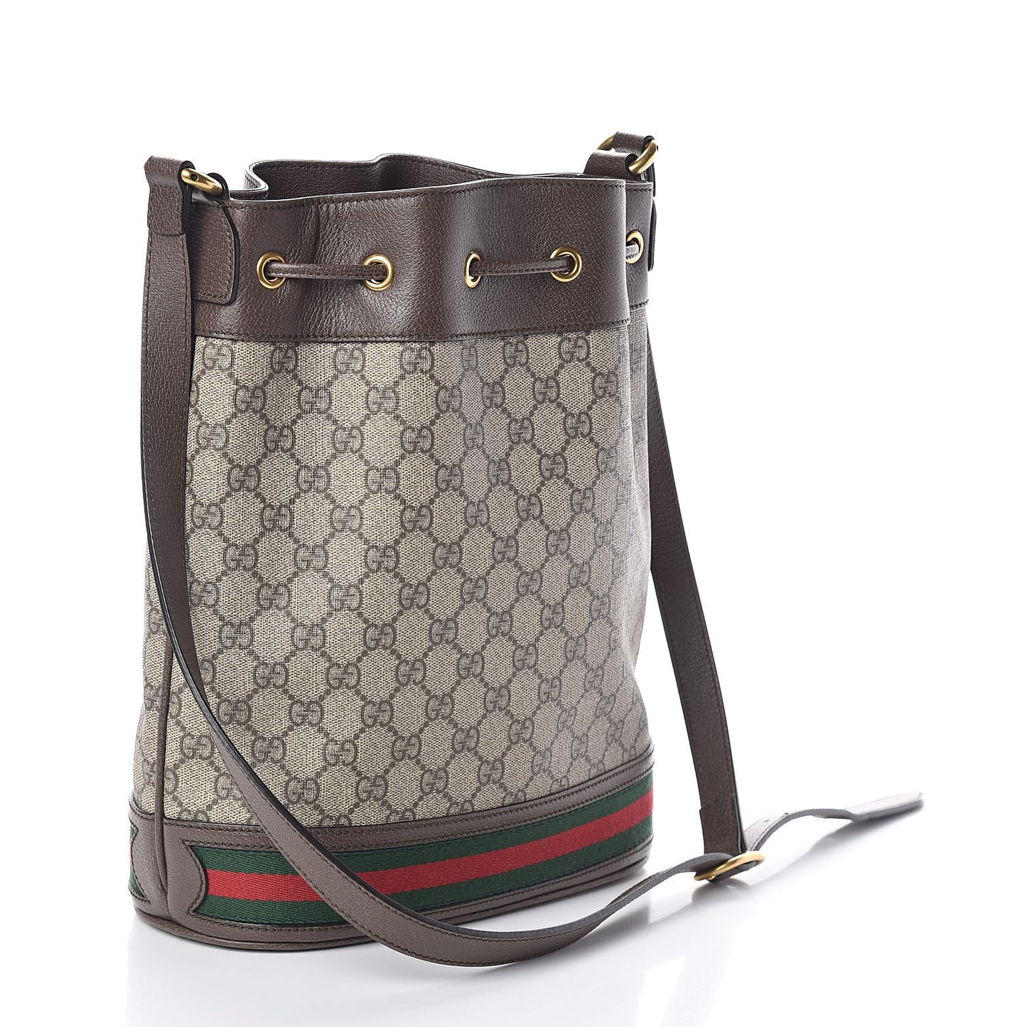 GG Supreme Monogram Web Ophidia Bucket Bag Brown