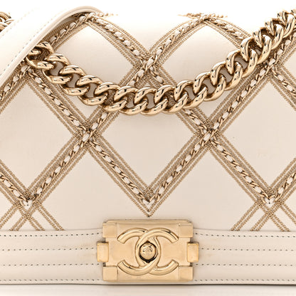 Chanel Calfskin Quilted Medium Chain Embellished Boy Flap White 7 of 14