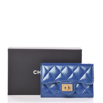 Chanel Glittered Aged Calfskin Quilted Reissue Card Holder Dark Blue 9 of 9