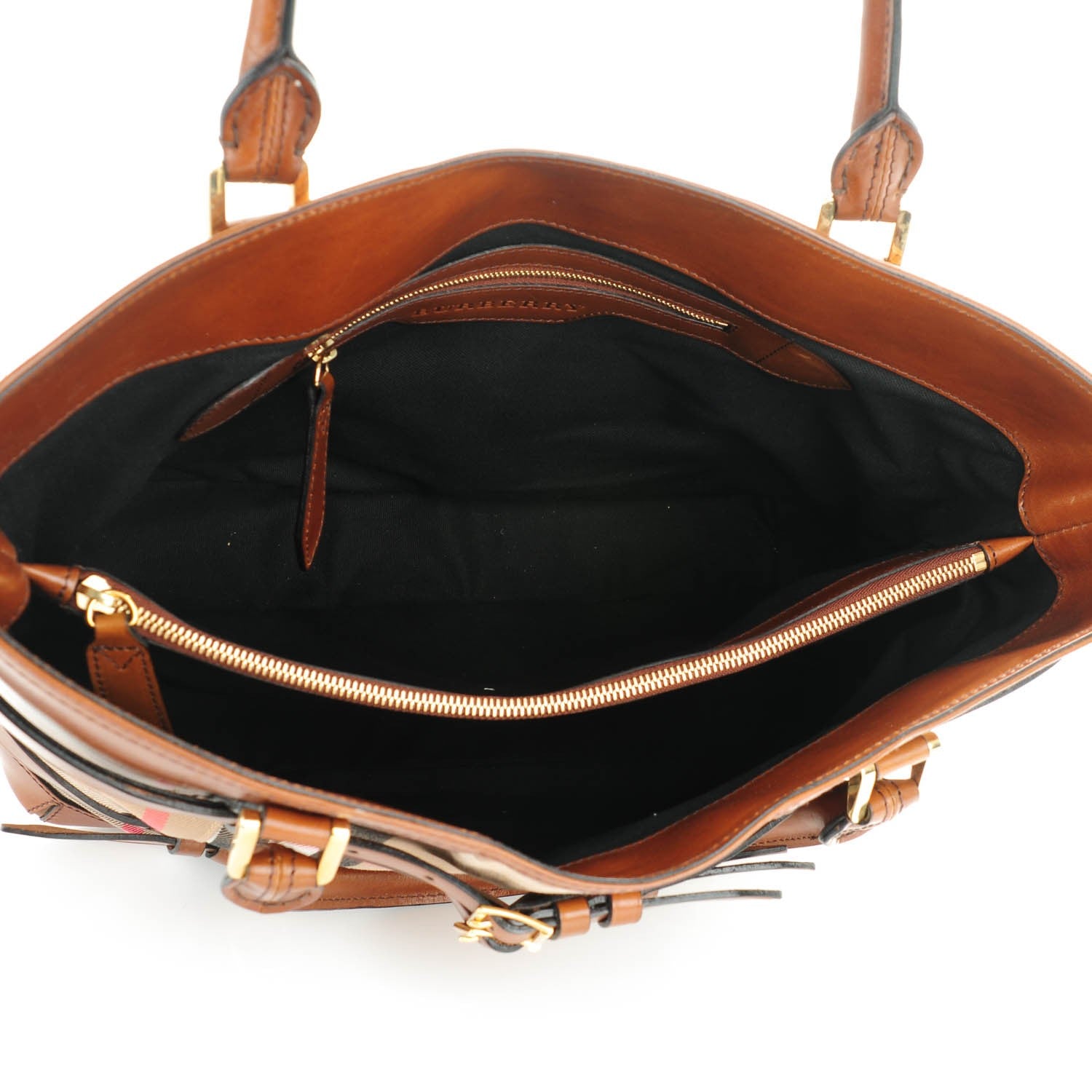 Burberry House Check Bridle Calfskin Medium Lynher Tote Dark Tan 6 of 12