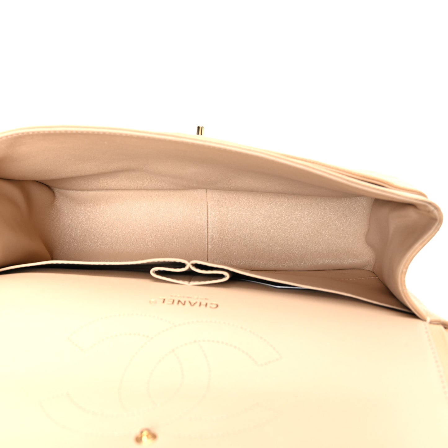 Caviar Quilted Jumbo Double Flap Beige
