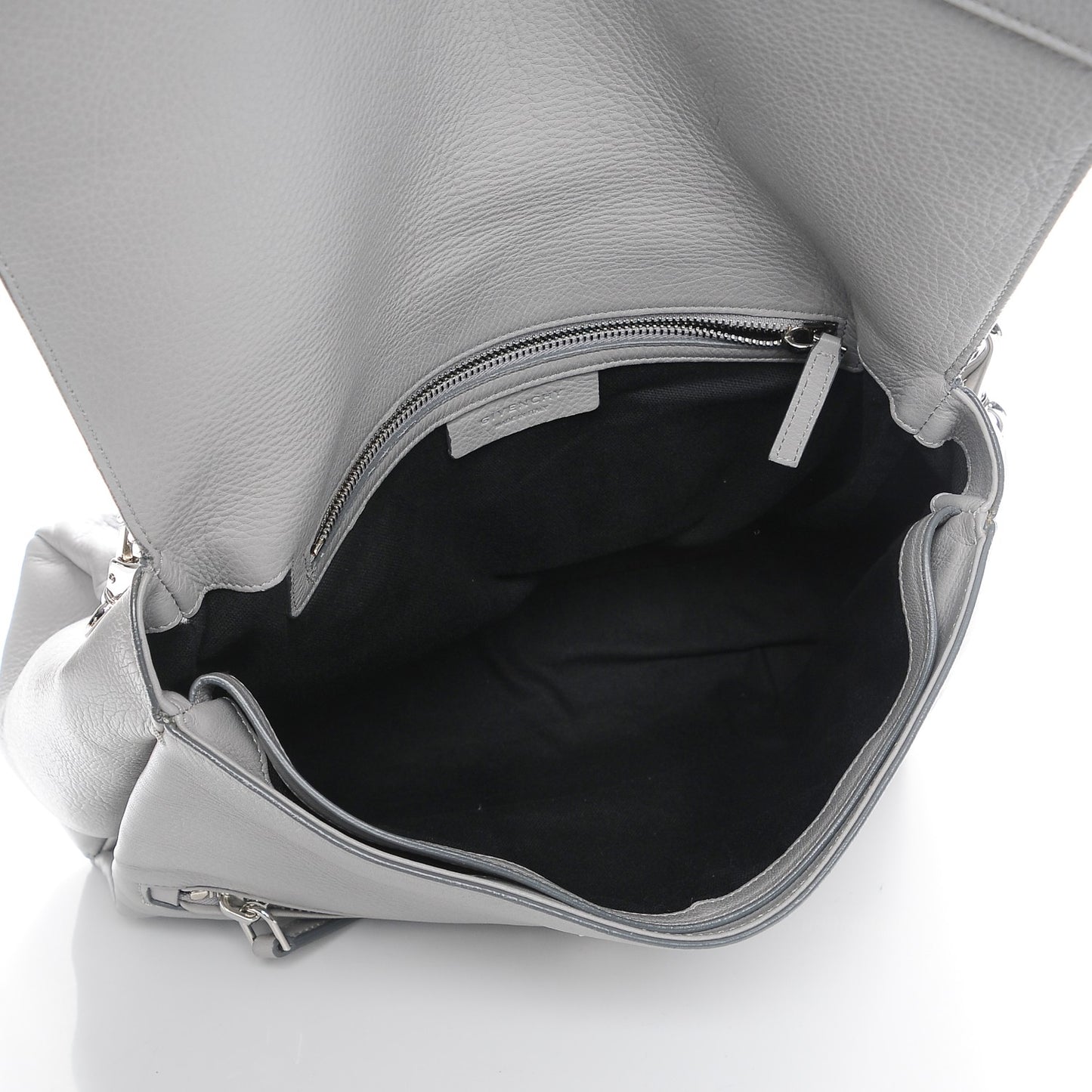 Grained Calfskin Medium Pandora Pure Flap Bag Pearl Grey