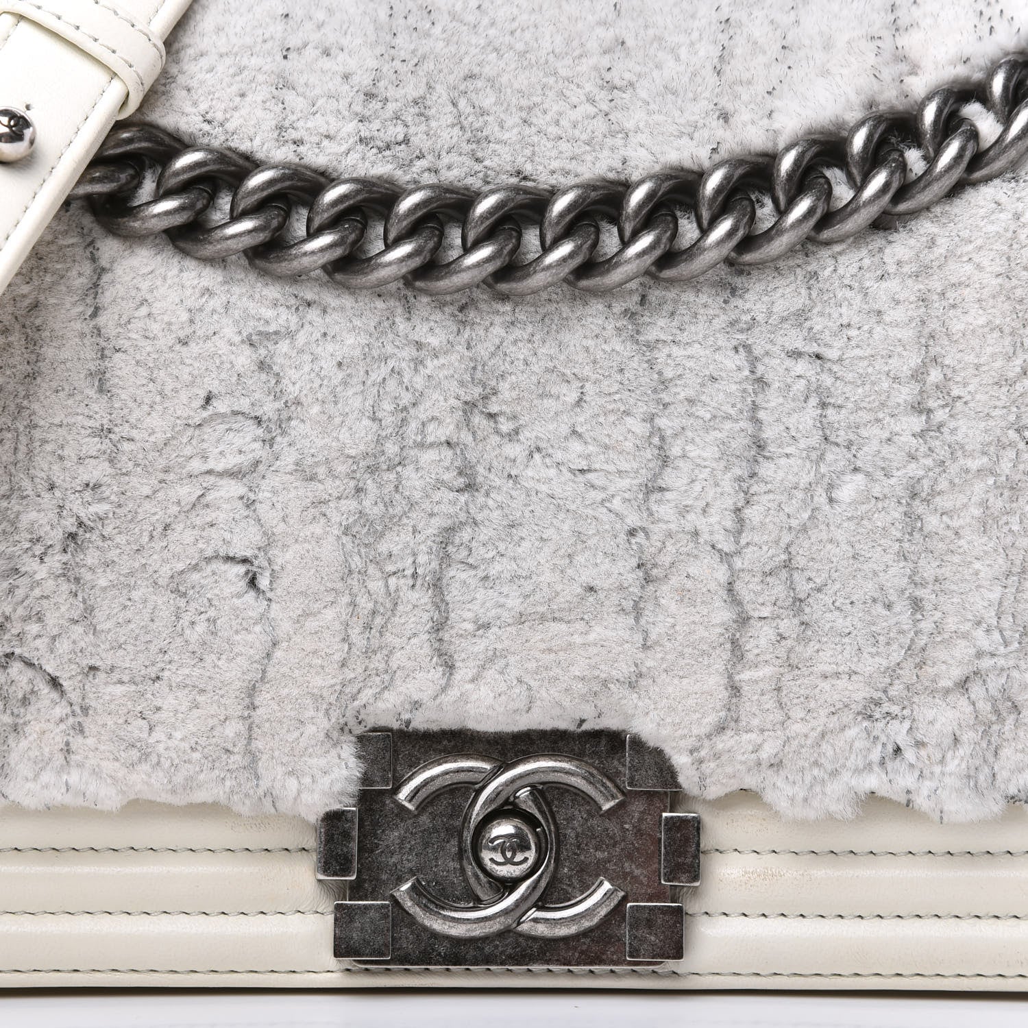 Chanel Fur Calfskin Medium Boy Flap White Silver 10 of 11