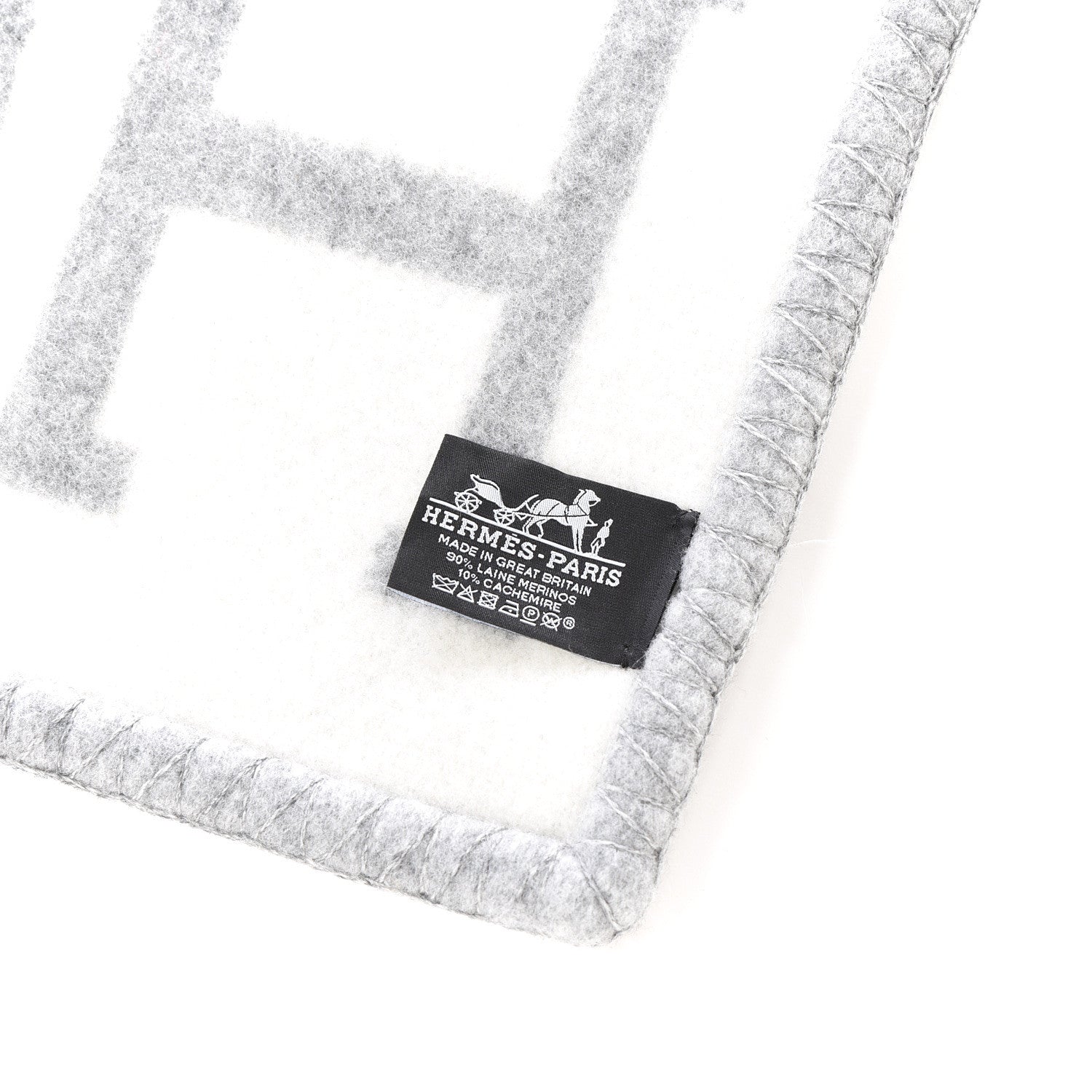 Hermes Wool Cashmere Avalon III Blanket Ecru Gris Clair 3 of 3