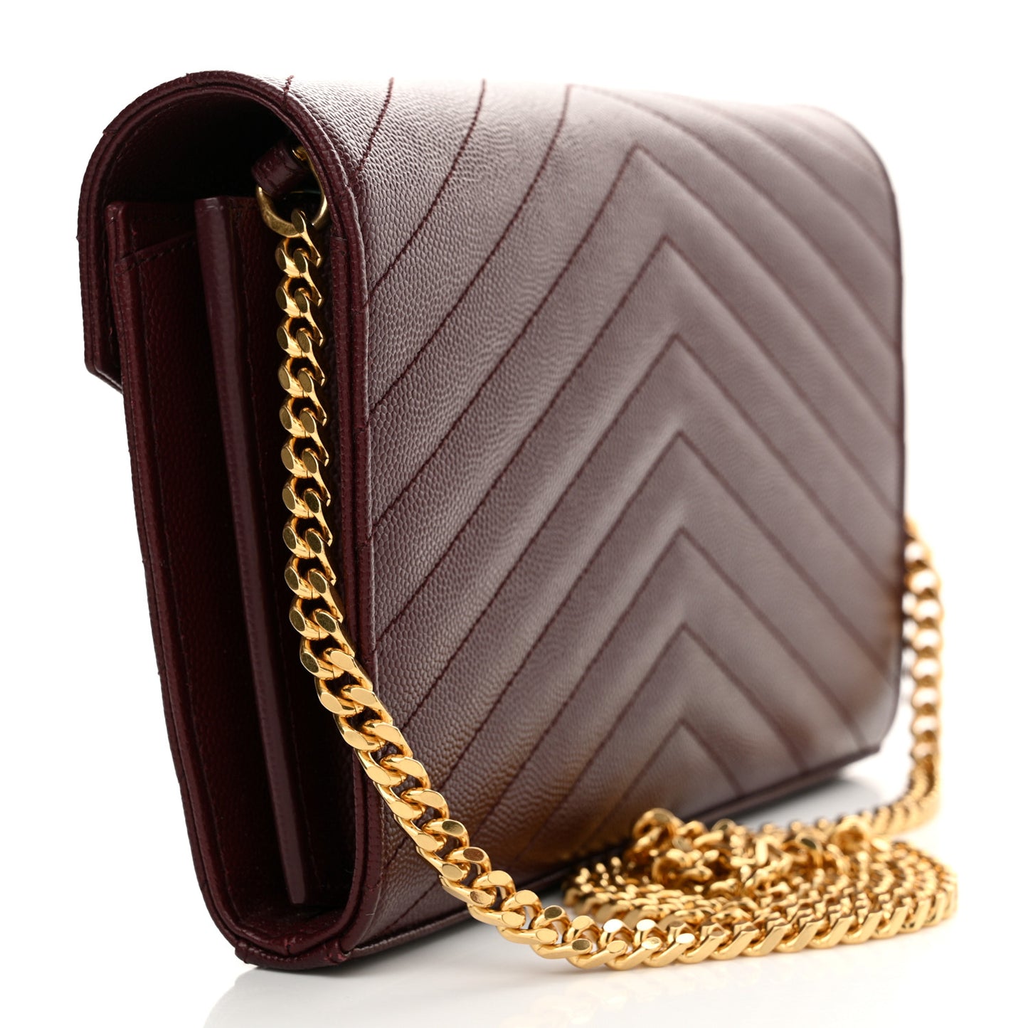 Grain De Poudre Matelasse Chevron Monogram Chain Wallet Rouge Legion