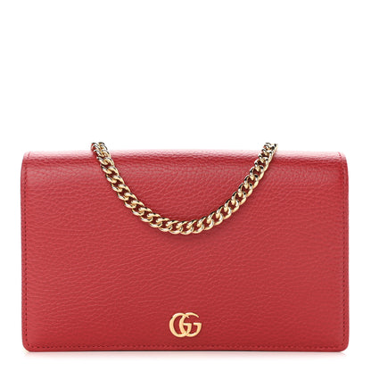 Gucci Dollar Calfskin Mini GG Marmont Chain Wallet Hibiscus Red 1 of 11