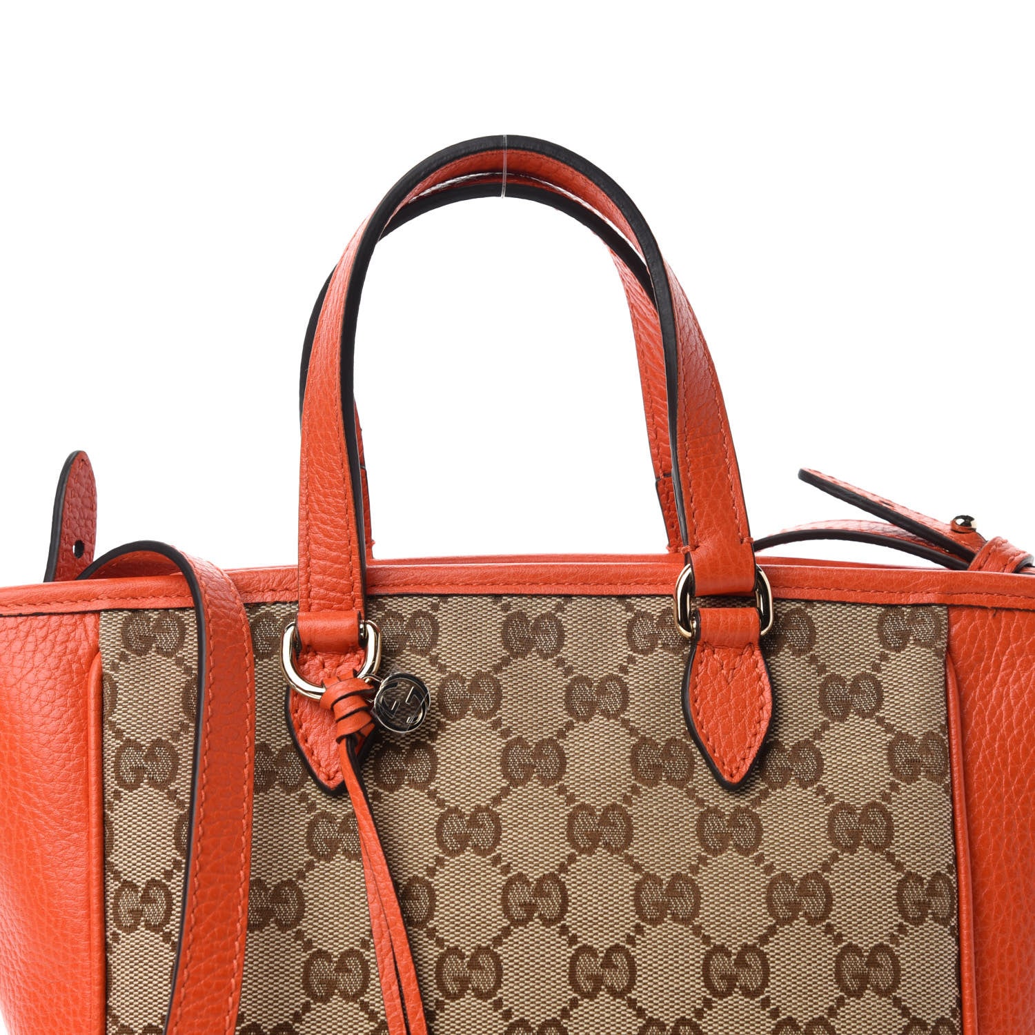 Gucci Monogram Dollar Calfskin Small Bree Tote Beige Ebony Sun Orange 10 of 10