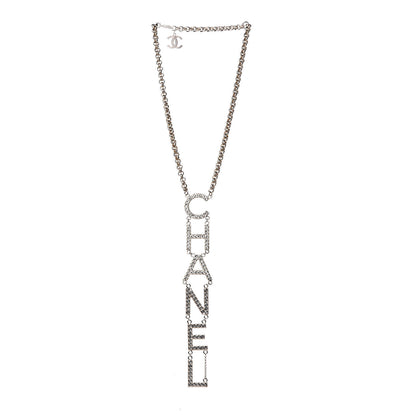 Chanel Metal Crystal Cha-Nel Logo Necklace Gold 3 of 5