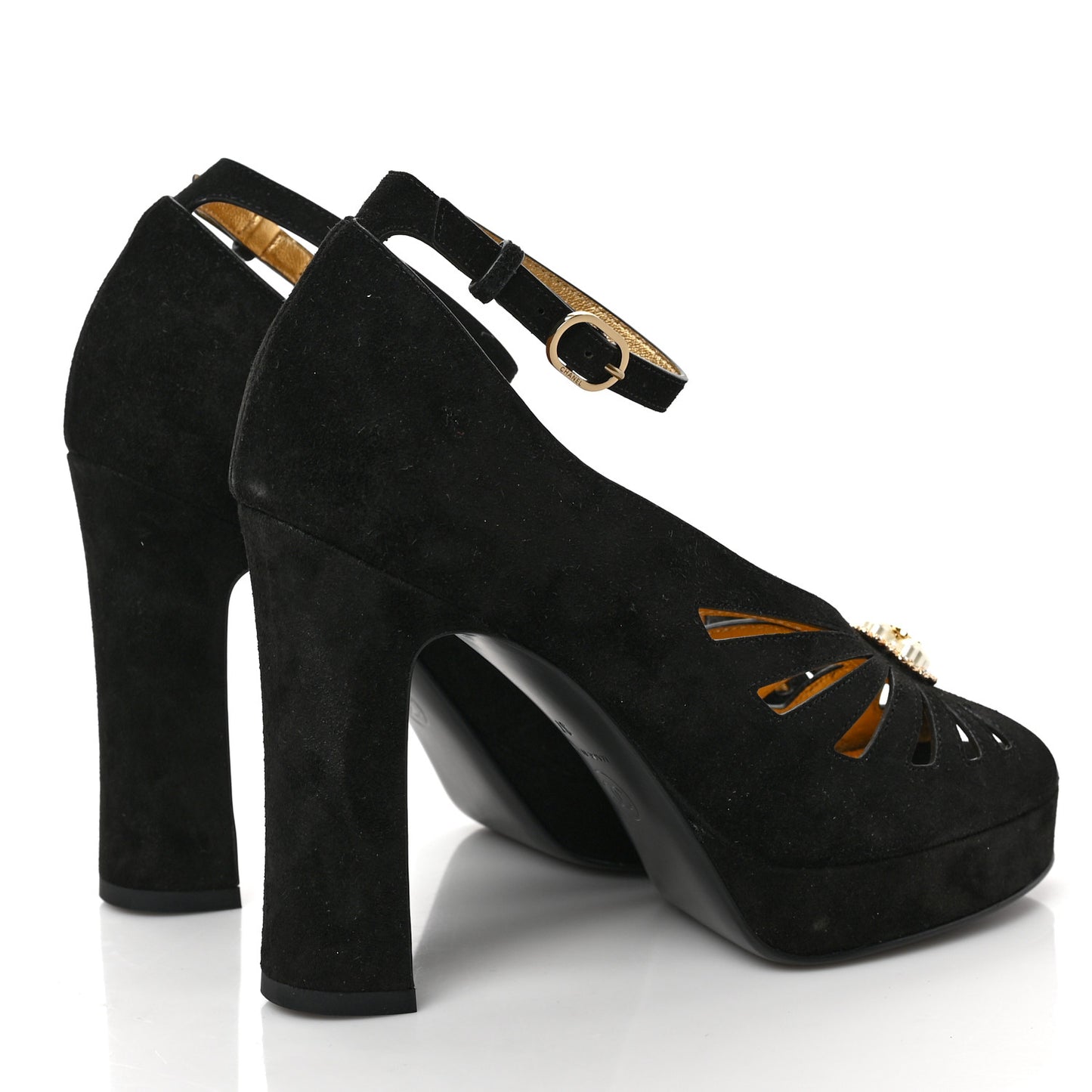 Suede Calfskin Pearl Shamrock CC Sandals 37 Black