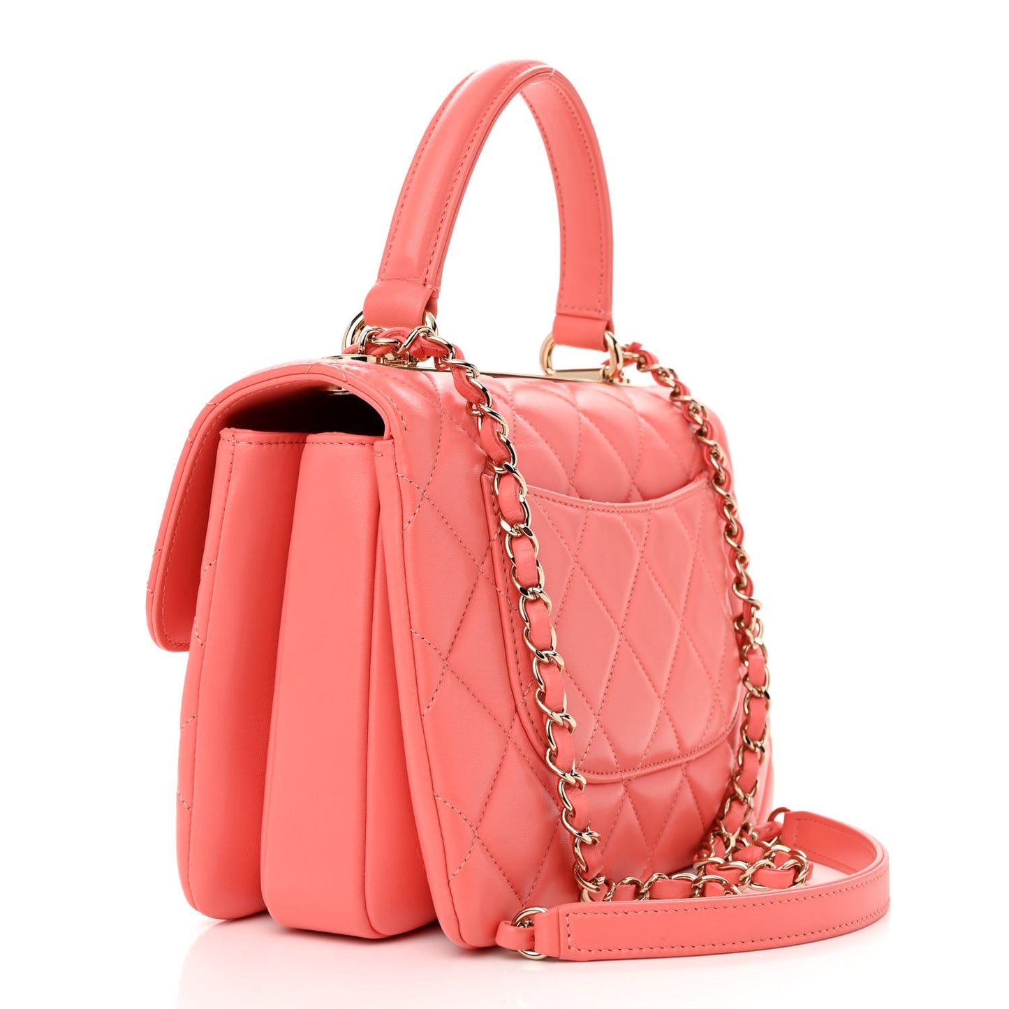 Lambskin Quilted Small Trendy Chain CC Flap Dual Handle Bag Coral