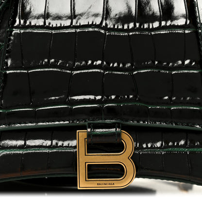 Balenciaga Shiny Calfskin Crocodile Embossed Small Hourglass Top Handle Bag Forest Green 9 of 11
