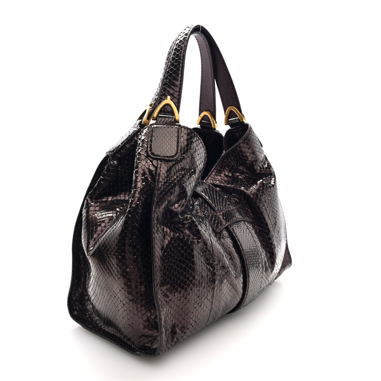 Snakeskin Medium Soft Stirrup Shoulder Bag Brown