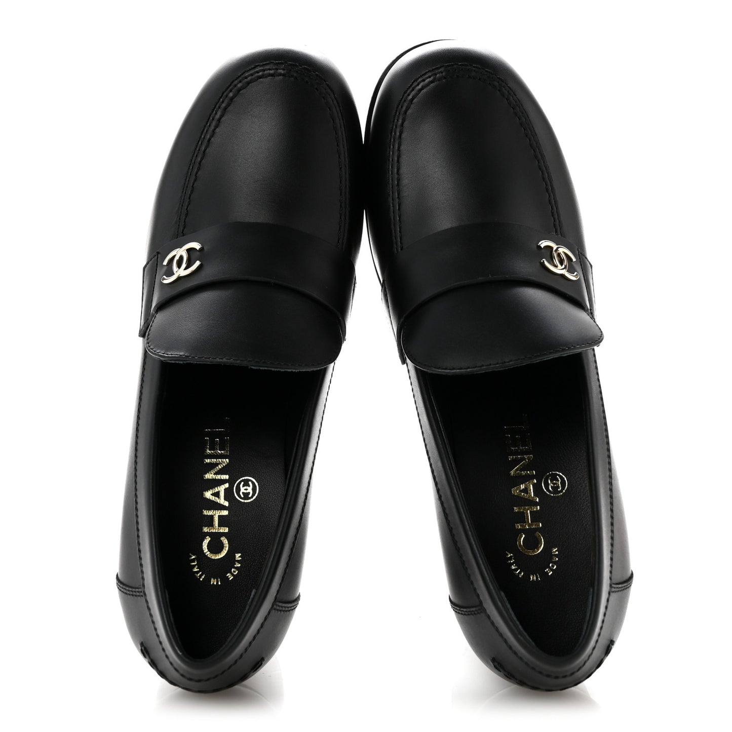 Calfskin CC Loafer Pumps 38 Black