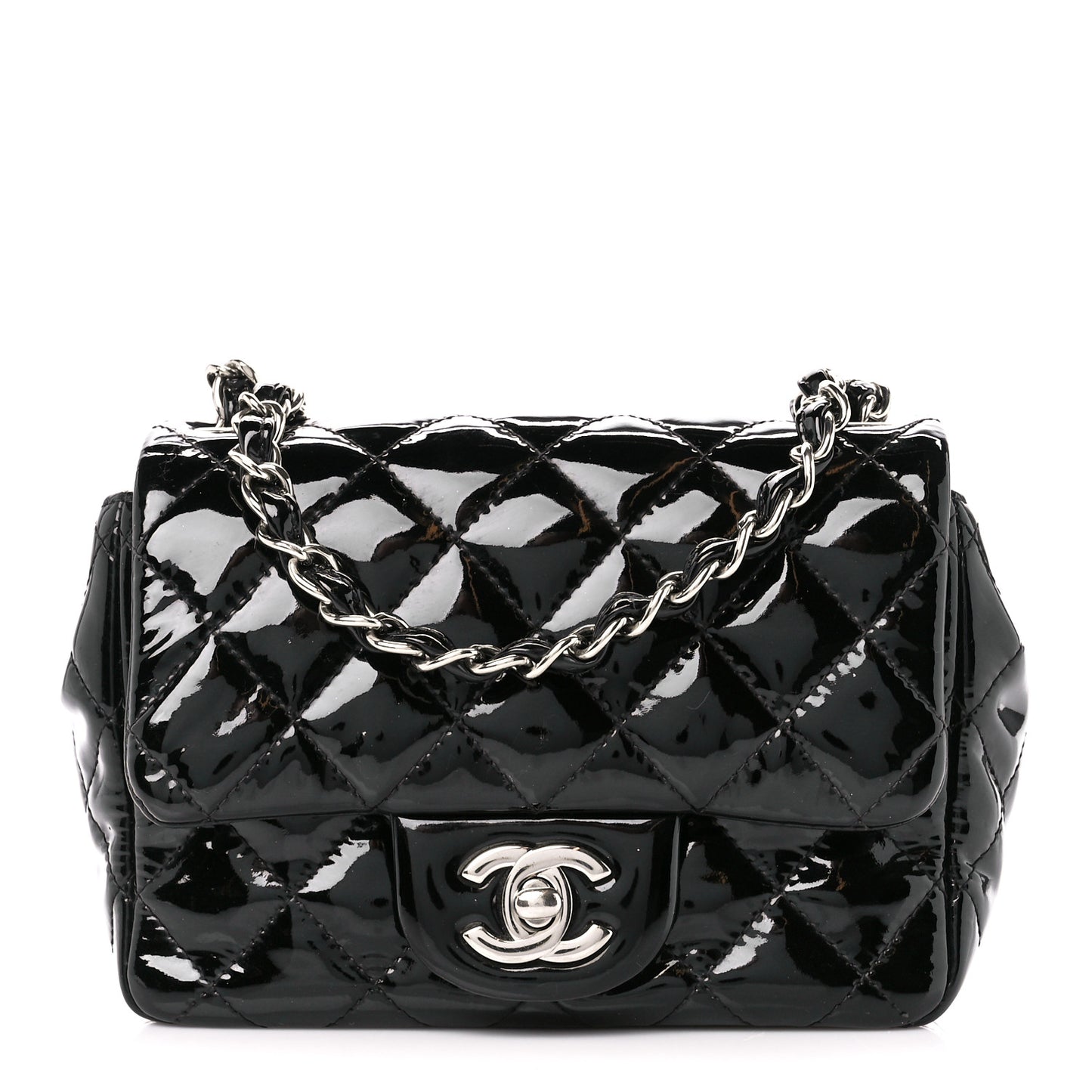 Patent Calfskin Quilted Mini Square Flap Black