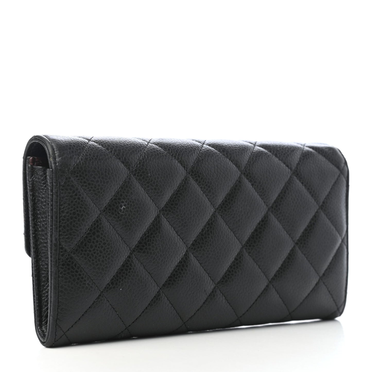 Caviar Quilted Large Gusset Flap Wallet Black