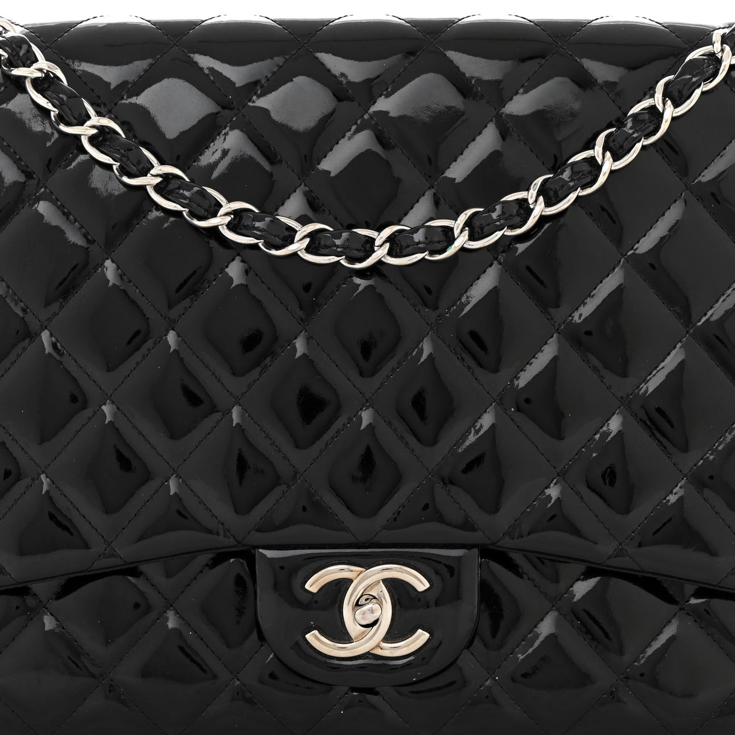 Patent Quilted Maxi Double Flap Black
